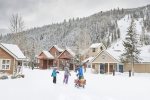 Mountain House base area provides the closest ski lifts, a quick shuttle ride away